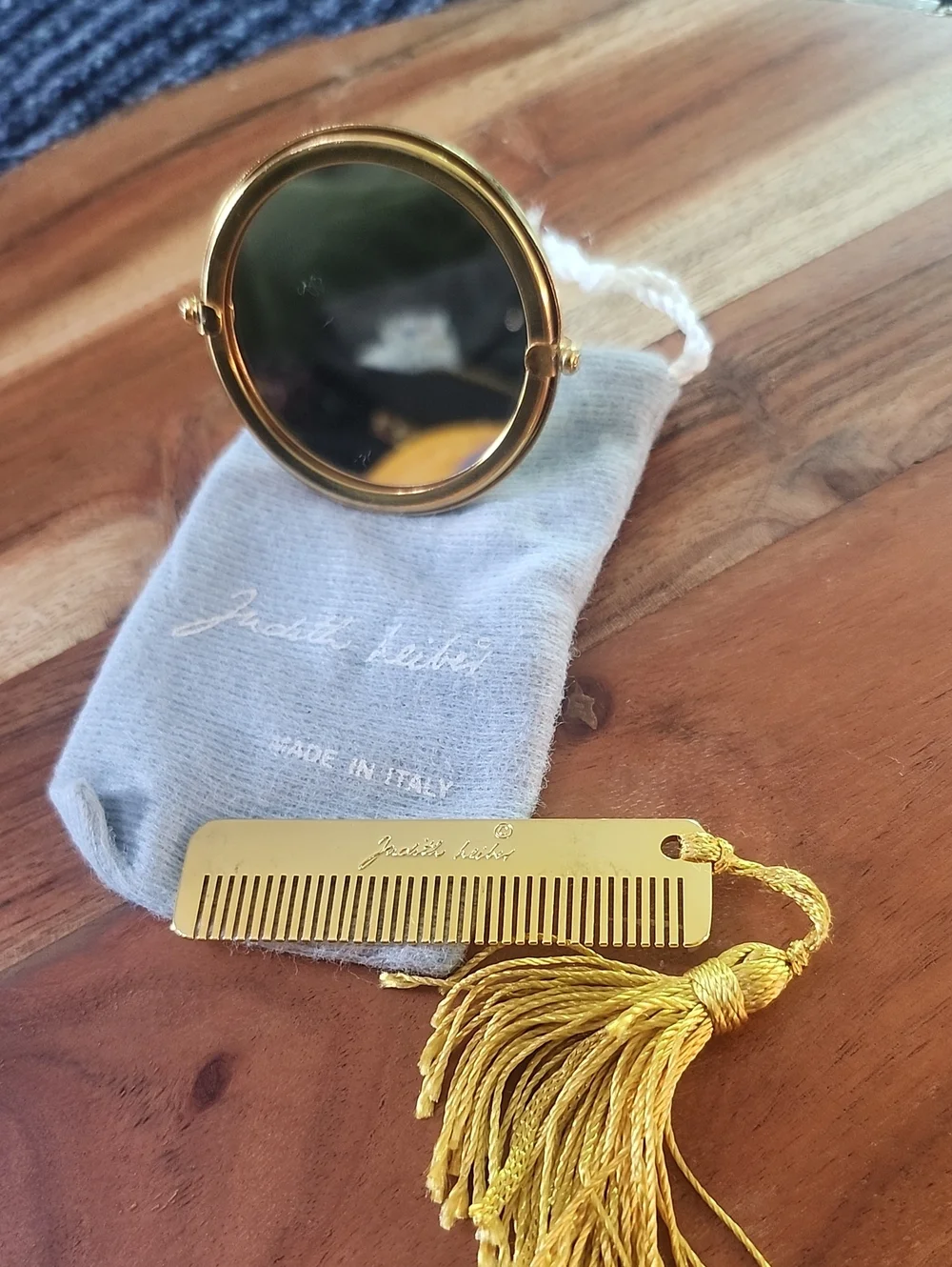 Judith Lieber Gold Double Sided Mirror & Gold Pocket Comb w/Tassel Nwot